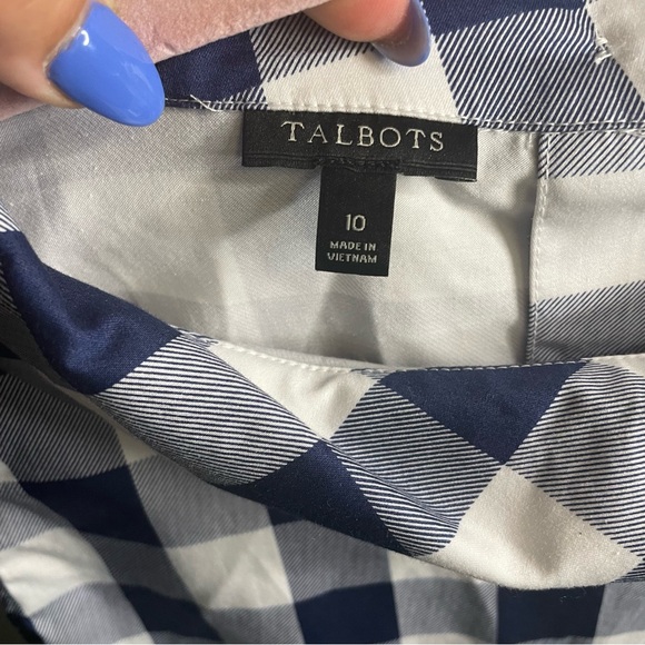 TALBOTS SZ/10 Women's NavyBlue/White Gingham Sleeveless Shell Blouse 98%Cotton - Picture 3 of 11